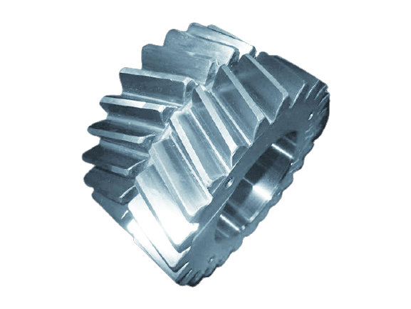 Herringbone gear wheel with small withdrawal knife slot Herringbone gear wheel with small withdrawal knife slot